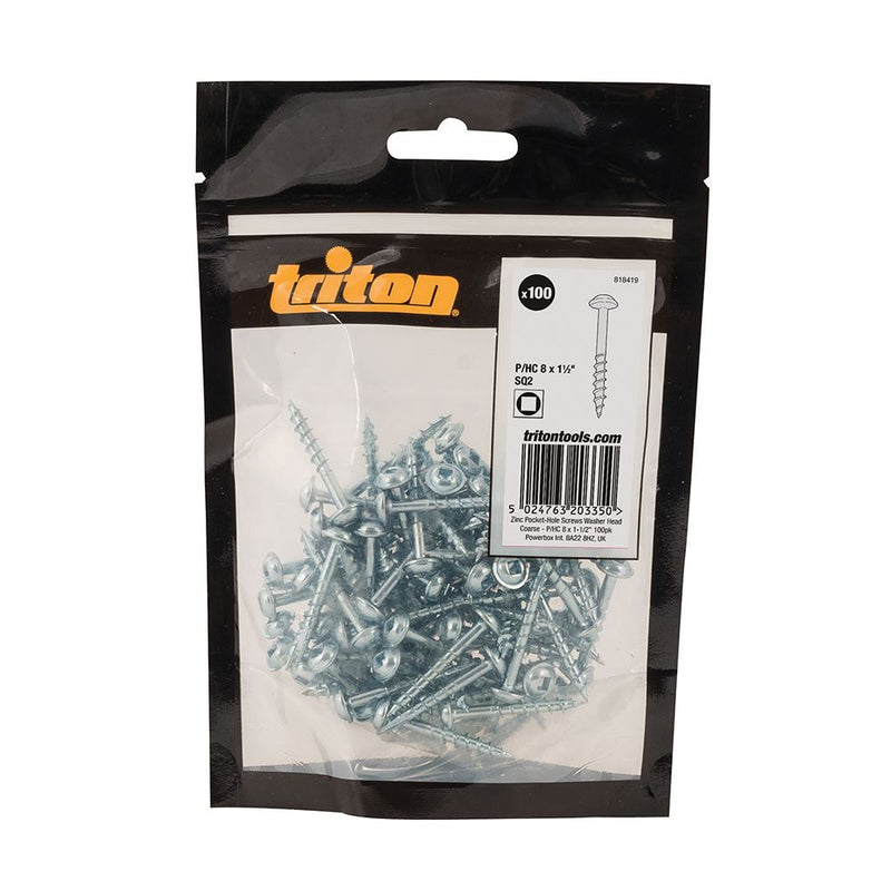 Triton Zinc Pocket-Hole Screws Washer Head Coarse P/HC 8 x 1-1/2" 100pk Triton - Dynamic Drive