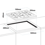 Baridi Gas Hob with 5 Cooking Zones 70cm - Stainless Steel DH227 Baridi - Dynamic Drive