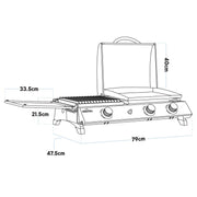 Dellonda 3 Burner Stainless Steel Portable Gas Plancha/Grill 8.5kW Dellonda - Dynamic Drive