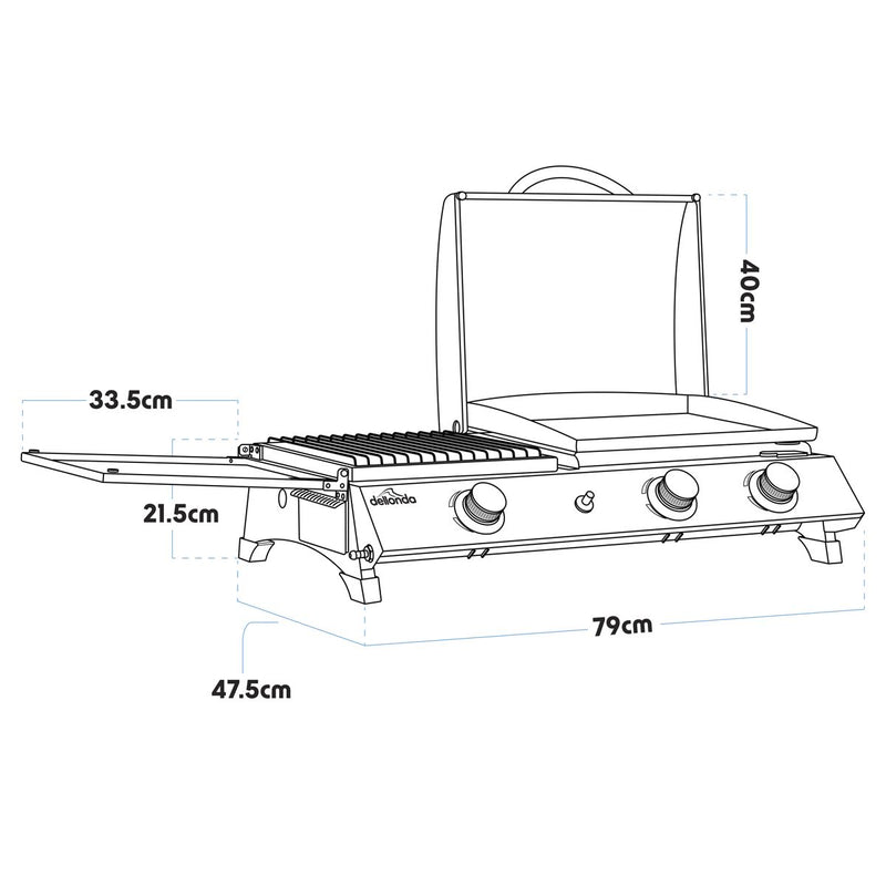 Dellonda 3 Burner Stainless Steel Portable Gas Plancha/Grill 8.5kW Dellonda - Dynamic Drive