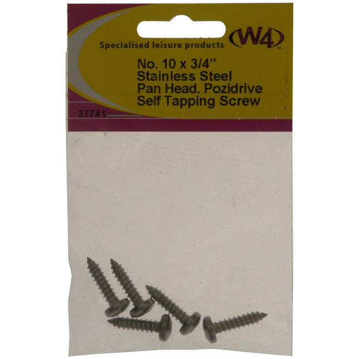 W4 No 10 Pan Head 3/4" S/S (5) 37741 W4 - Dynamic Drive