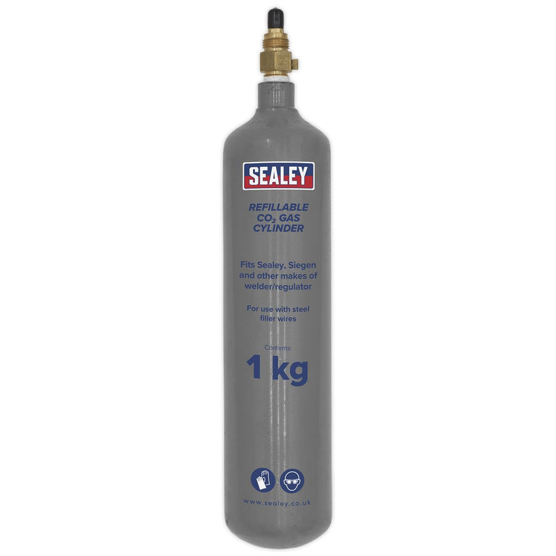 Sealey Gas Cylinder Refillable Carbon Dioxide 1kg CO2/1KG Sealey - Dynamic Drive