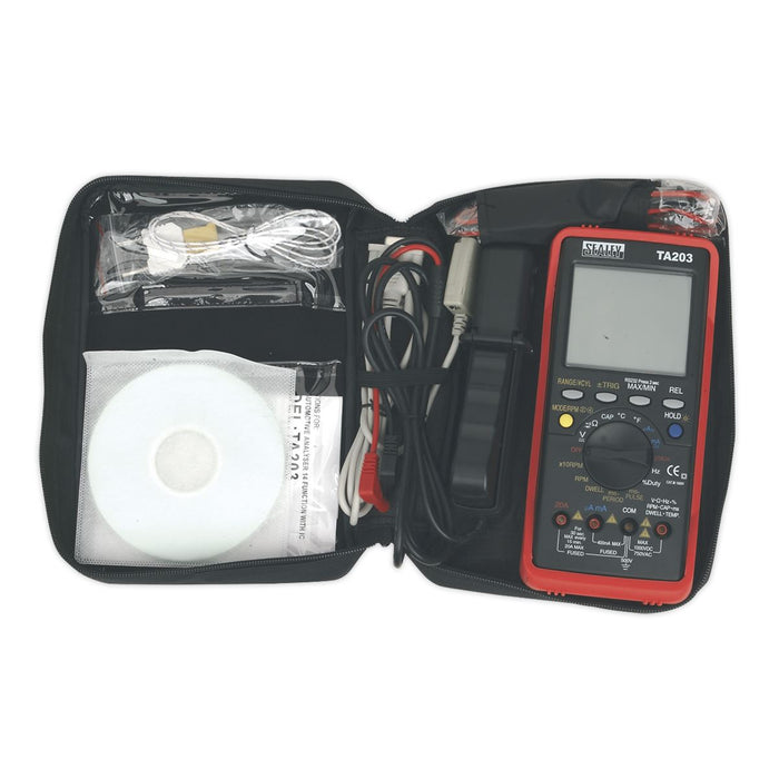 Sealey Digital Automotive Multimeter 15-Function Bar Graph/PC Link TA203 Sealey - Dynamic Drive
