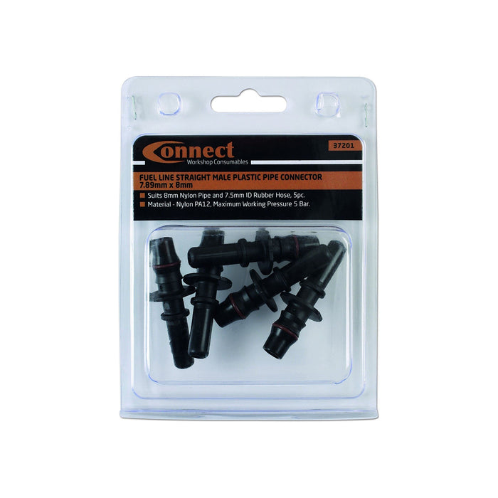 Connect Straight Male Plastic Pipe Connector 7.89 x 8mm 5pc 37201 Tool Connection - Dynamic Drive