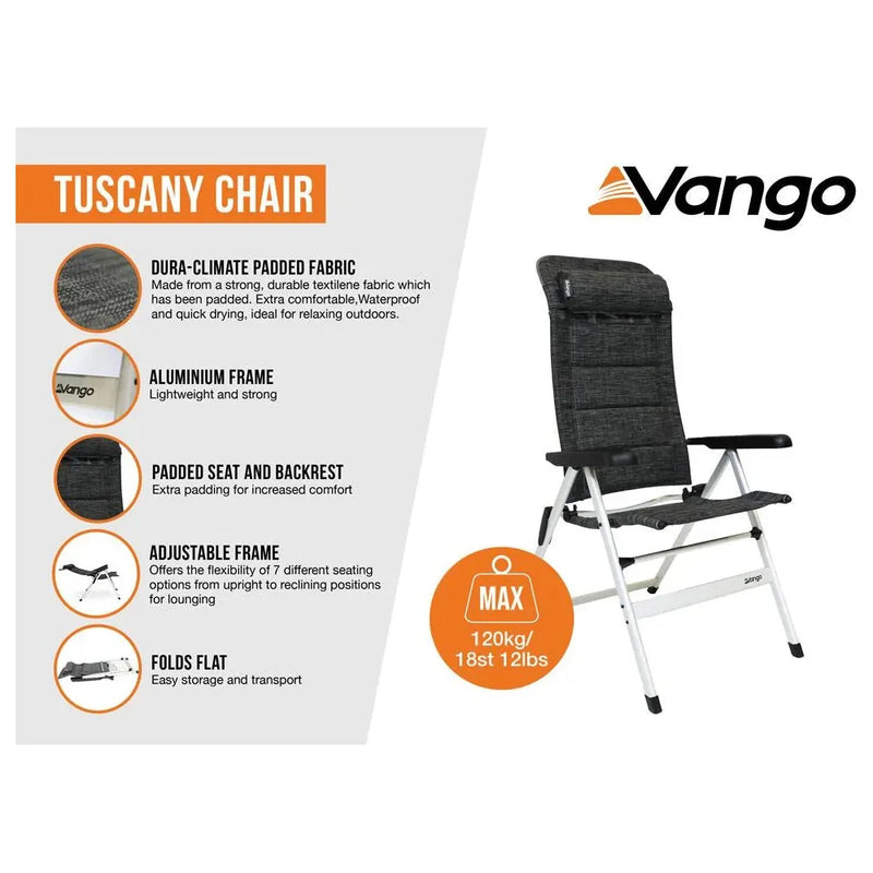 Vango Tuscany Recliner Camping Chair Tall Heather Grey Vango - Dynamic Drive