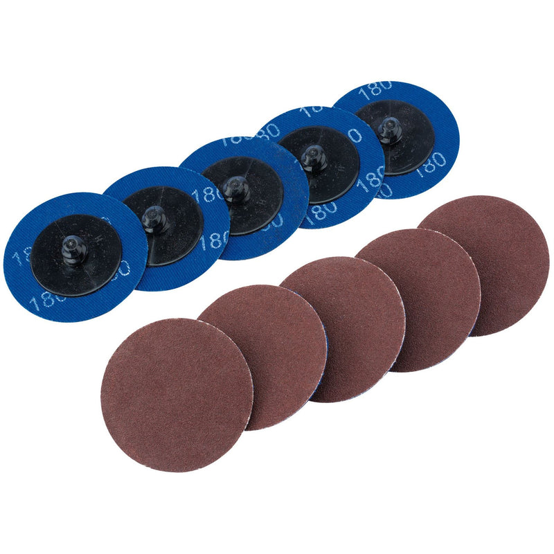 Draper Aluminium Oxide Sanding Discs, 50mm, 180 Grit (Pack of 10) 75612 Draper - Dynamic Drive