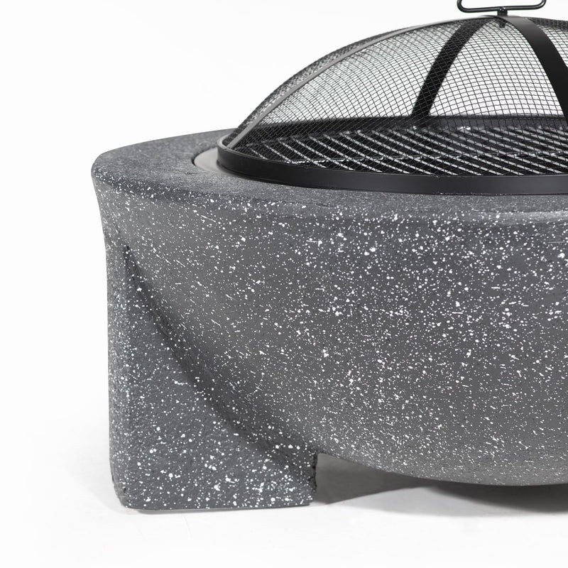 Dellonda Round MgO Fire Pit with BBQ Grill Ø75cm Safety Mesh Screen - Dark Grey Dellonda - Dynamic Drive