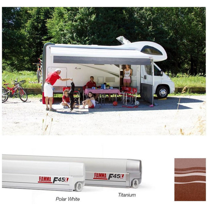 Fiamma Polar White F45L 450 Awning Sahara Fabric (06530-01S) Winch Handle Wall Mounted Fiamma - Dynamic Drive