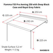 Fiamma F35 Pro 250 Awning Deep Black Case Royal Grey Fabric Campervan Caravan Fiamma - Dynamic Drive