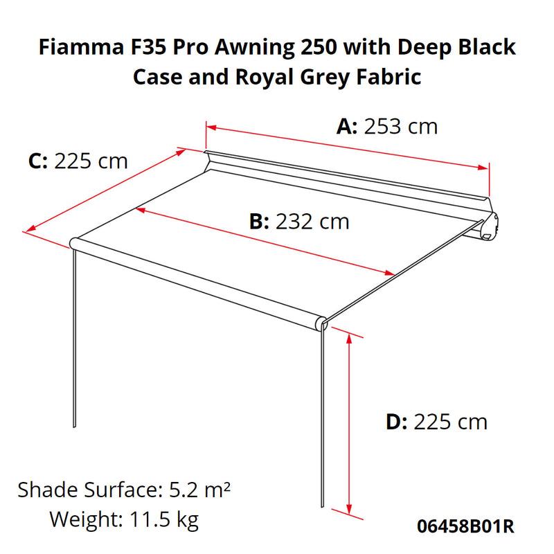 Fiamma F35 Pro 250 Awning Deep Black Case Royal Grey Fabric Campervan Caravan Fiamma - Dynamic Drive