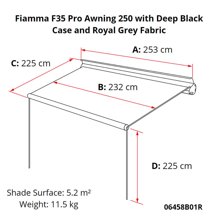 Fiamma F35 Pro 250 Awning Deep Black Case Royal Grey Fabric Campervan Caravan Fiamma - Dynamic Drive