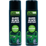 2x Autotek Professional Gloss Black 500ml Spray Paint High Coverage Autotek - Dynamic Drive