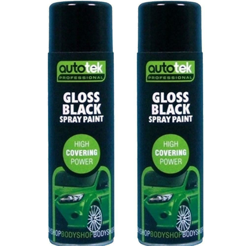 2x Autotek Professional Gloss Black 500ml Spray Paint High Coverage Autotek - Dynamic Drive