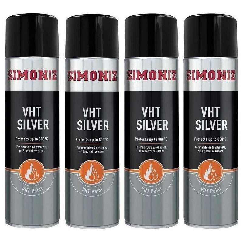 4x Simoniz VHT SILVER PAINT VERY HIGH TEMPERATURE CAR SPRAY AEROSOL 500ml Simoniz - Dynamic Drive