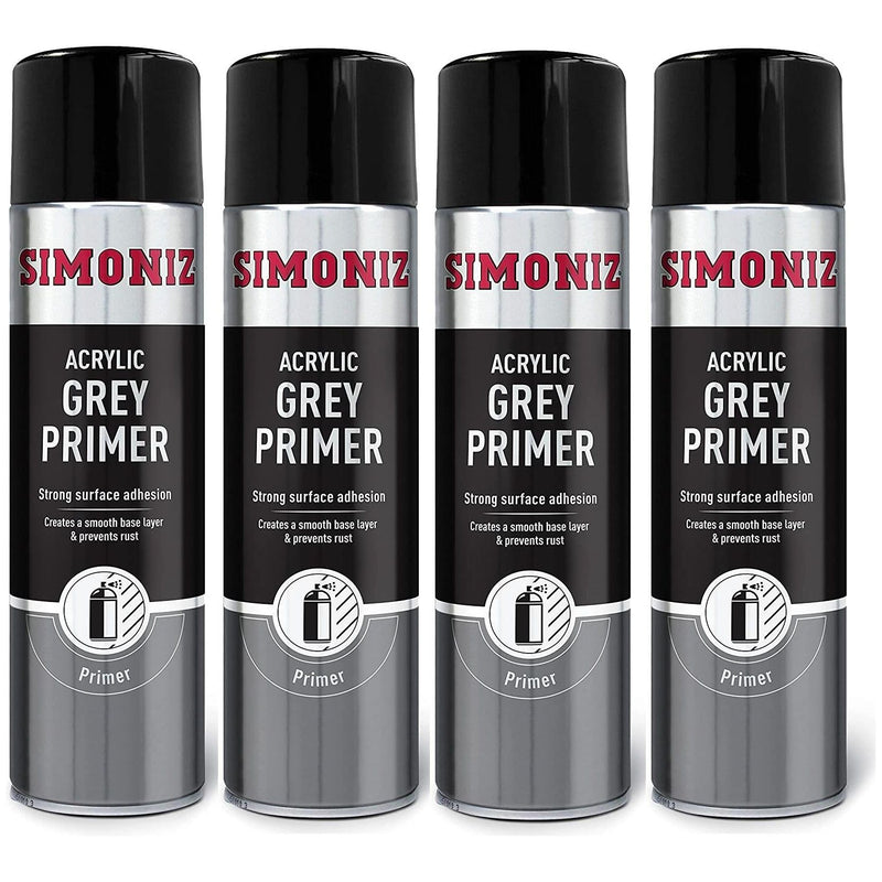 4x Simoniz Large Grey Primer Acrylic Aerosol Auto Car Spray Paint 500ml SIMP11D SIMONIZ  - Dynamic Drive