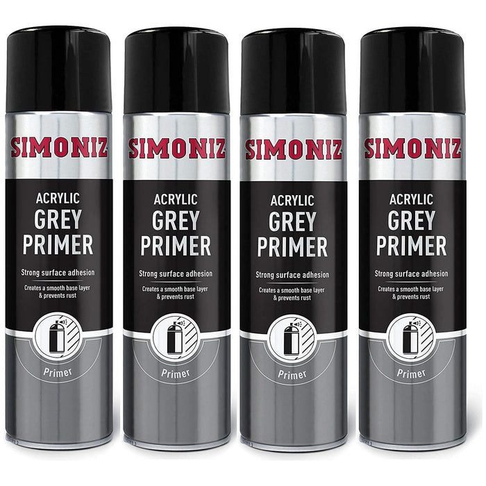 4x Simoniz Large Grey Primer Acrylic Aerosol Auto Car Spray Paint 500ml SIMP11D SIMONIZ  - Dynamic Drive