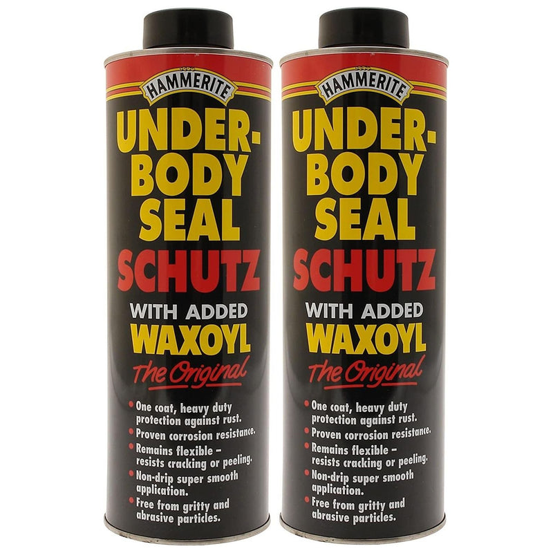 2x Hammerite Underbody Seal Black with Waxoyl Underseal Schutz Can 1 Litre Hammerite - Dynamic Drive