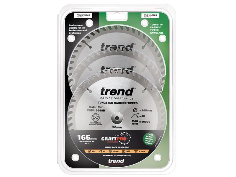 Trend CraftPro Plunge Saw Blade 165 x 20mm x 48T (Pack 3) Trend - Dynamic Drive