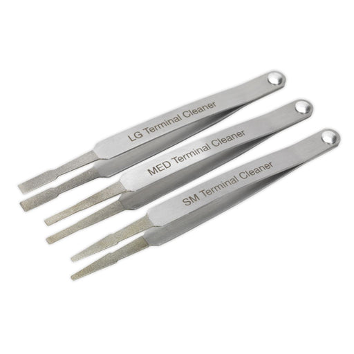 Sealey Terminal Cleaner Set Diamond Grip Blade Type 3pc Wiring Tweezer Style Sealey  - Dynamic Drive