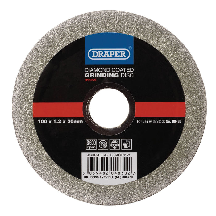 Draper Diamond-Coated Grinding Disc, 100 x 1.2 x 20mm 03352 Draper - Dynamic Drive