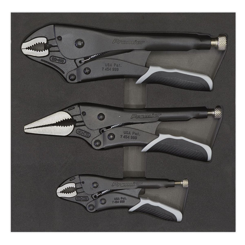 Sealey Premier Black 3pc Quick Release Locking Plier Sets Mole Grips Pliers Sealey  - Dynamic Drive