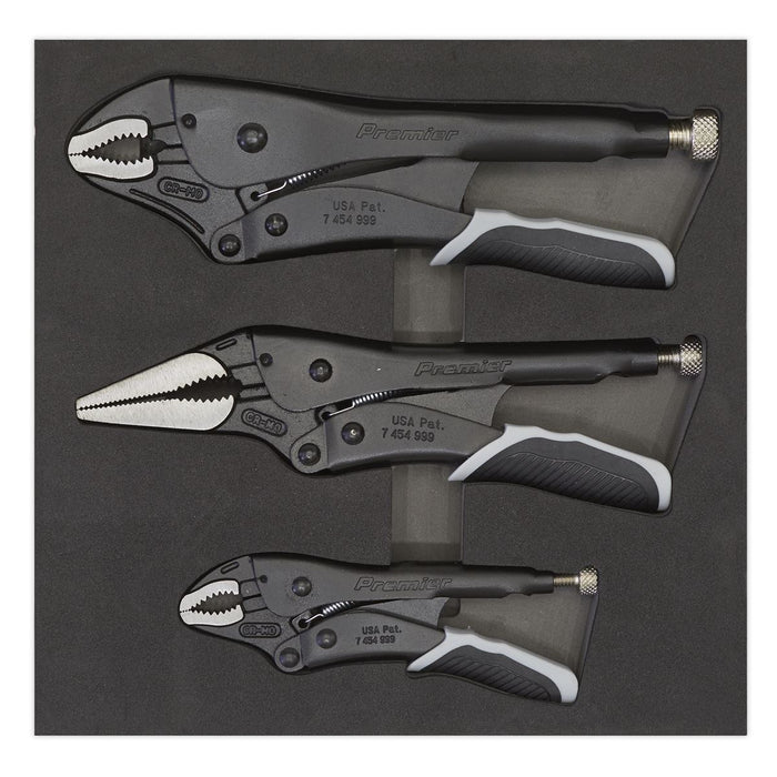 Sealey Premier Black 3pc Quick Release Locking Plier Sets Mole Grips Pliers Sealey  - Dynamic Drive