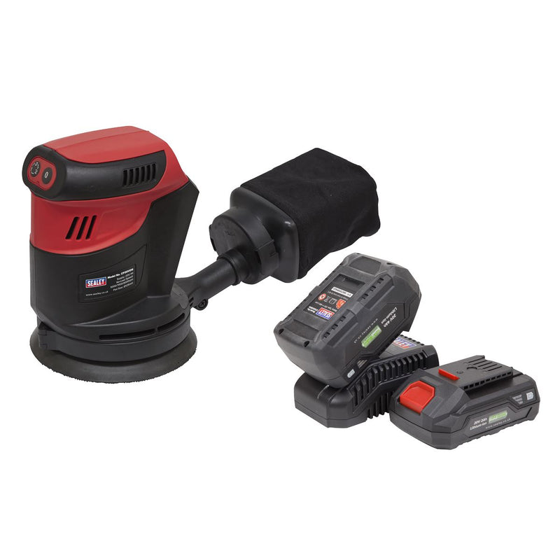 Sealey Cordless Orbital Palm Sander Kit125mm 20V SV20 Series 2 Batteries Sealey - Dynamic Drive