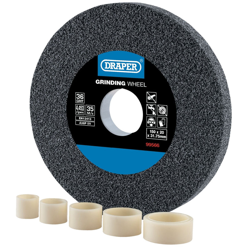 Draper Aluminium Oxide Bench Grinding Wheel, 150 x 20mm, 36 Grit 99566 Draper - Dynamic Drive