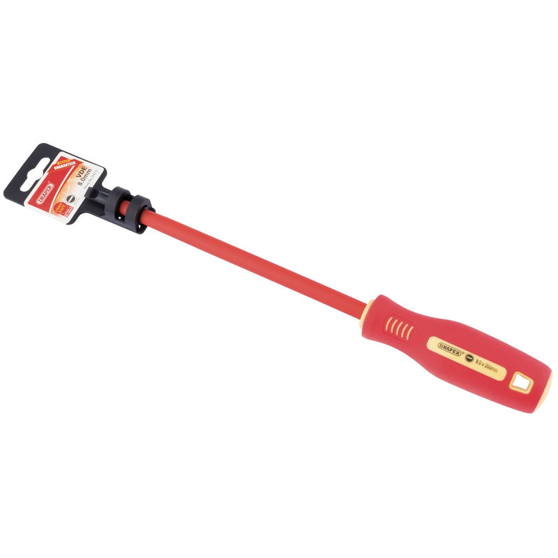 Draper Fully Insulated Plain Slot Screwdriver, 8 x 200mm (Display Packed) 54272 Draper - Dynamic Drive