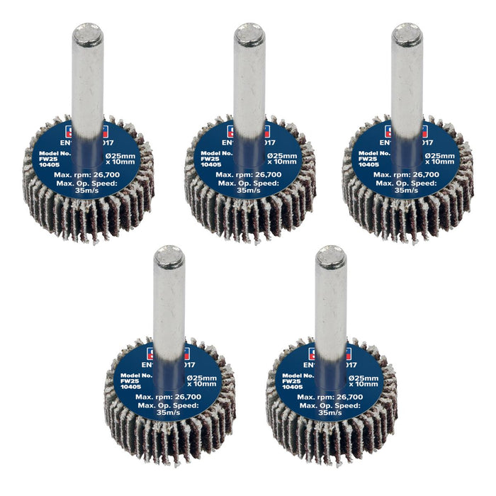 Sealey 25 x 10mm Abrasive Flap Wheel on 6mm Shaft 40Grit - Pack of 5 FW2510405 Sealey - Dynamic Drive