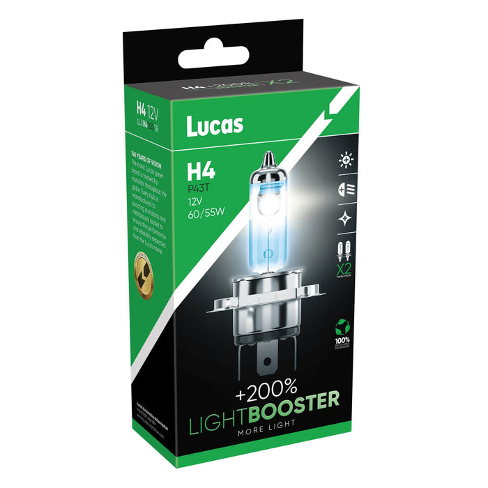 Lucas H4 12v LightBOOSTER 200% Brighter Upgrade Bulbs Headlight Headlamp Lucas - Dynamic Drive