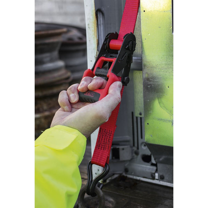 Sealey Ratchet Straps 32mm x 4.9m Polyester Webbing with J-Hooks 1200kg Breaking Sealey - Dynamic Drive