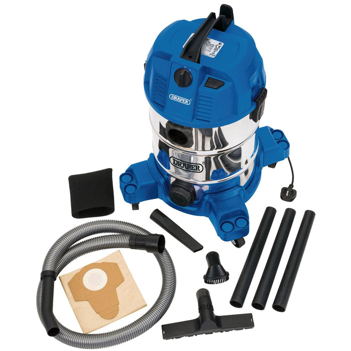 Draper Wet and Dry Vacuum Cleaner with Stainless Steel Tank, 30L, 1600W 20523 Draper - Dynamic Drive