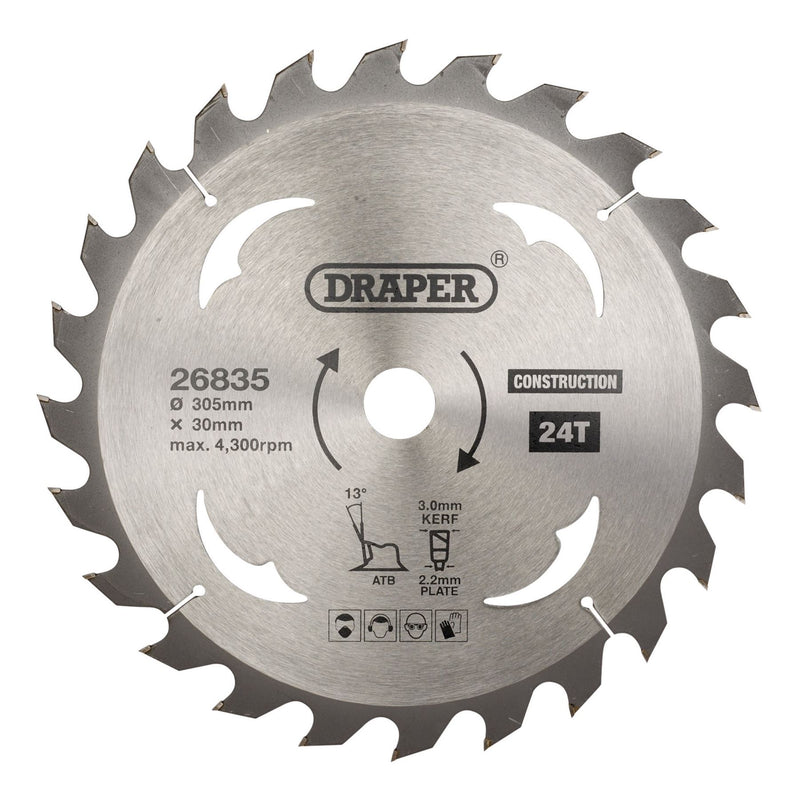 Draper TCT Construction Circular Saw Blade, 305 x 30mm, 24T 26835 Draper - Dynamic Drive