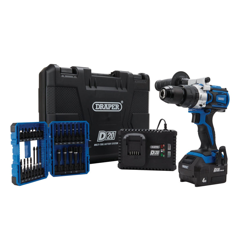 Draper D20 20V Brushless Combi Drill Kit & Draper Expert Impact Screwdriver Bit Draper - Dynamic Drive