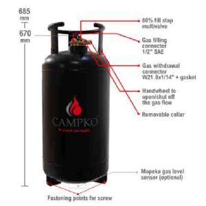 Campko Refillable Gas Bottle 36 Litres With 80% Multivalve 109382 Campko - Dynamic Drive