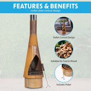 Dellonda Outdoor/Garden/Patio Conical Chiminea Fireplace Fire Pit Heater H127cm Dellonda - Dynamic Drive