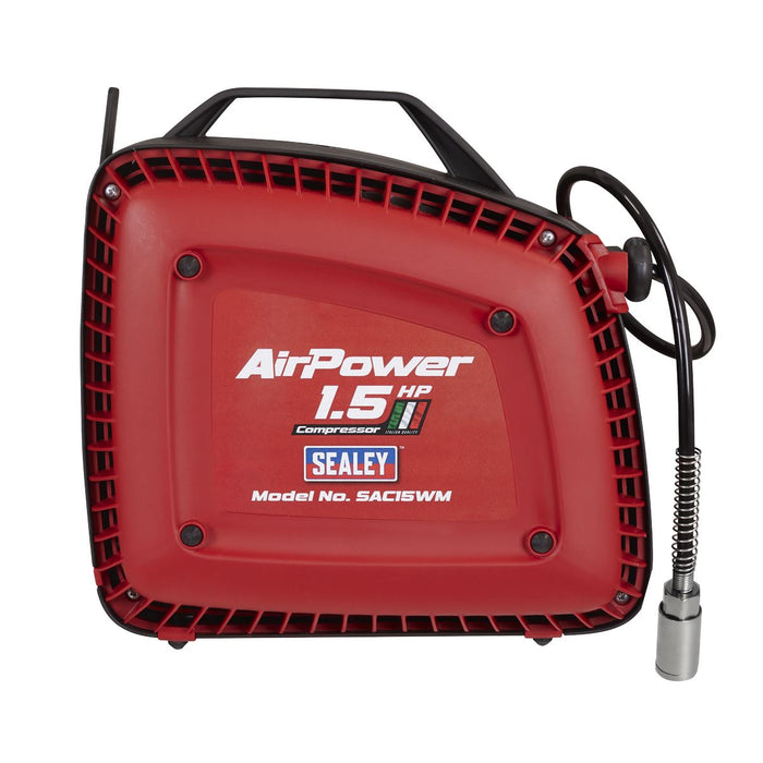 Sealey Wall Mounting Oil Free Air Compressor 1.5hp with 7m Retractable Hose Reel Sealey - Dynamic Drive