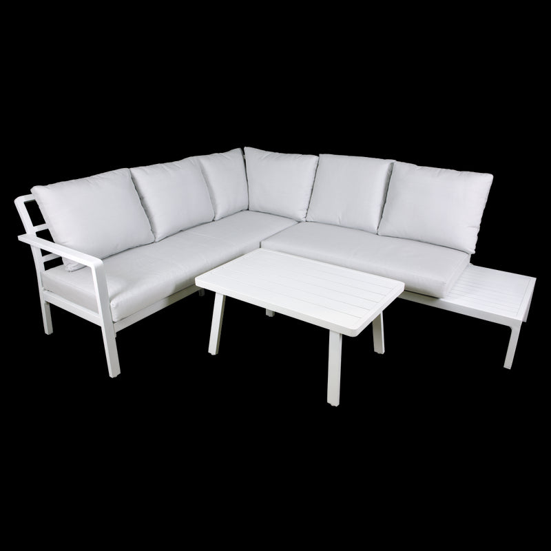 Dellonda Kyoto White 3 Piece Outdoor Garden Corner Sofa & Coffee Table Set Dellonda  - Dynamic Drive