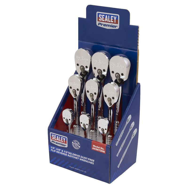 Sealey Ratchet Wrenches 1/4", 3/8" & 1/2"Sq Drive-Display Box of 9 AK6672DB Sealey  - Dynamic Drive