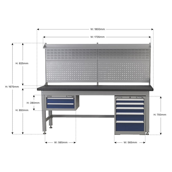 Sealey 1.8m Complete Industrial Workstation & Cabinet Combo API1800COMB02 Sealey - Dynamic Drive