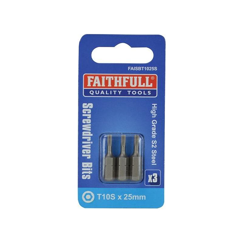 Faithfull Security S2 Grade Steel Screwdriver Bits T10S x 25mm (Pack 3) Faithfull - Dynamic Drive