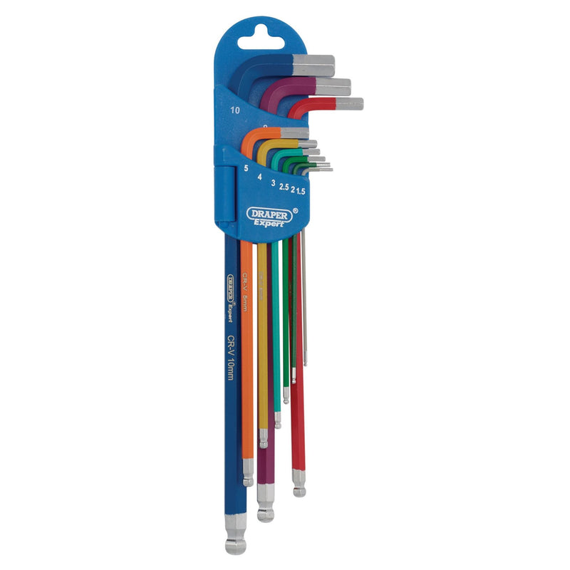Draper Metric Coloured Extra Long Hex. and Ball End Key Set (9 Piece) 66134 Draper - Dynamic Drive