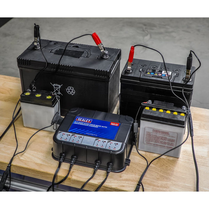 Sealey Four Bank 6/12V 8Amp (4 x 2A) Auto Maintenance Charger Sealey  - Dynamic Drive
