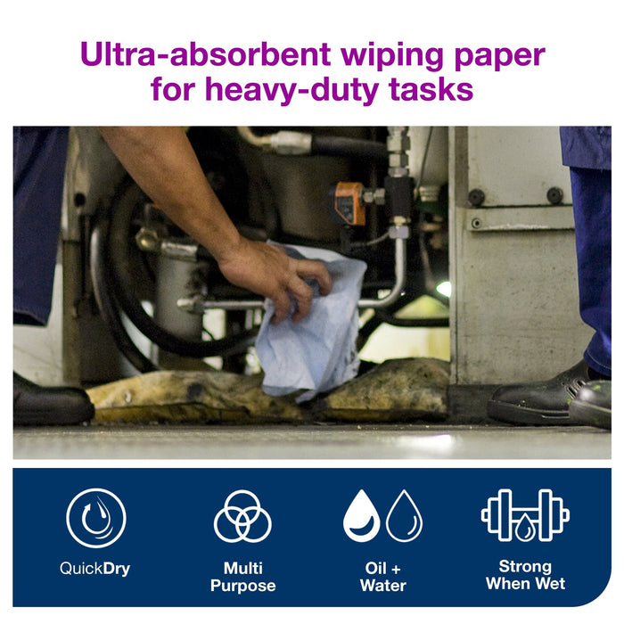 Tork 2 Ply Premium Heavy Duty Wiping Paper - Blue - 340m Bumper Roll Tork  - Dynamic Drive