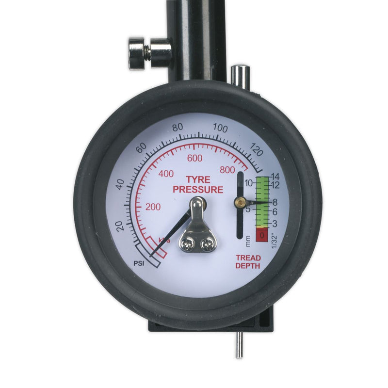 Sealey Tyre Pressure Gauge & Tyre Tread Depth Gauge Flexible Hose 0-8bar(0-120ps Sealey - Dynamic Drive