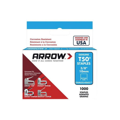 Arrow T50 Staples Stainless Steel 506SS 10mm (3/8in) (Box 1000) Arrow - Dynamic Drive