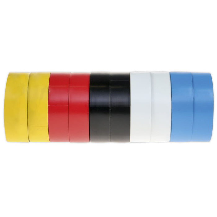 Sealey PVC Insulating Tape 19mm x 20m Mixed Colours Pack of 10 ITMIX10 Sealey - Dynamic Drive