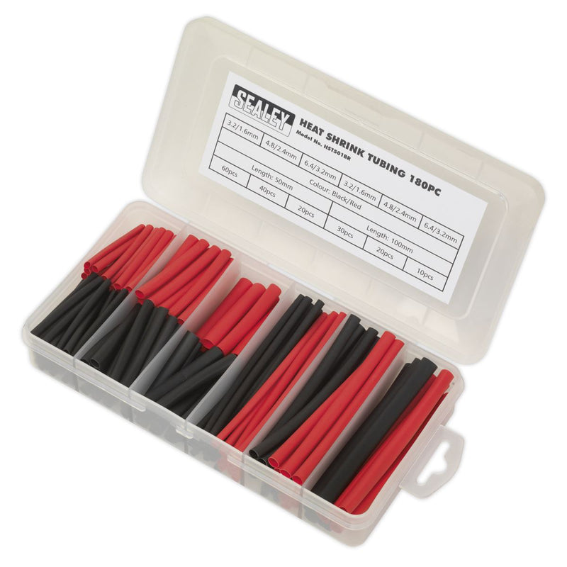 Sealey Heat Shrink Tubing Assortment 180pc 50 & 100mm Black & Red HST501BR Sealey - Dynamic Drive