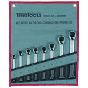 Teng Tools Ratcheting Combination Spanner Set R Tool Roll 8 Pieces Teng Tools - Dynamic Drive